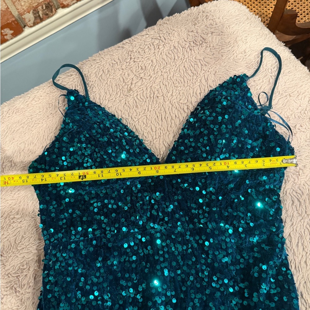 Baltic Born Teal Sequin V-Neck Mermaid Gown - Picture 10 of 12